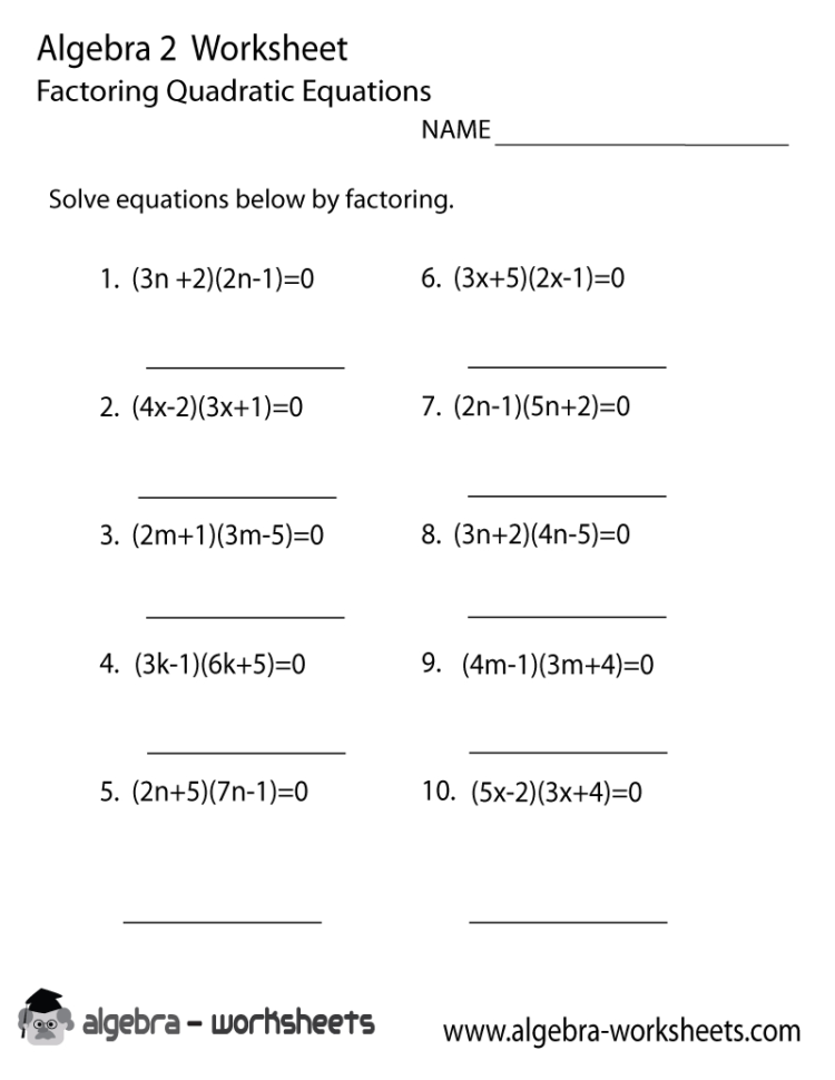 Print The Free Quadratic Factoring Algebra 2 Worksheet