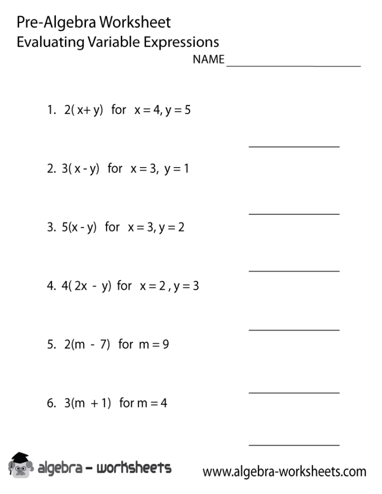 Print The Free Variables Prealgebra Worksheet  Printable