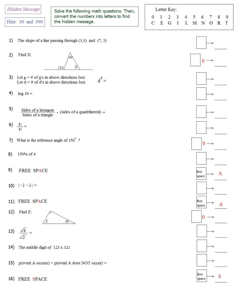 Printable Act Practice Math Test With Answers – Ezzy