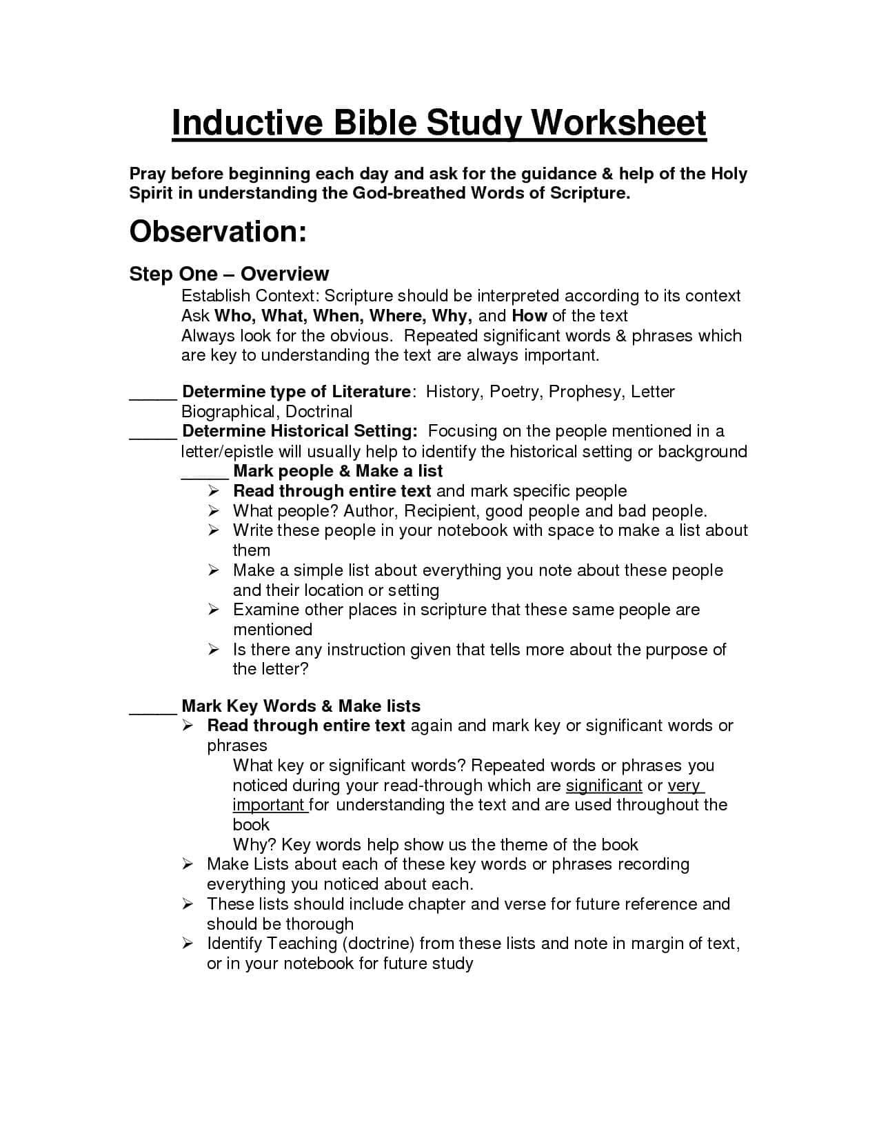 Printable Bible Study Worksheets For Adults Printable Youth — db-excel.com