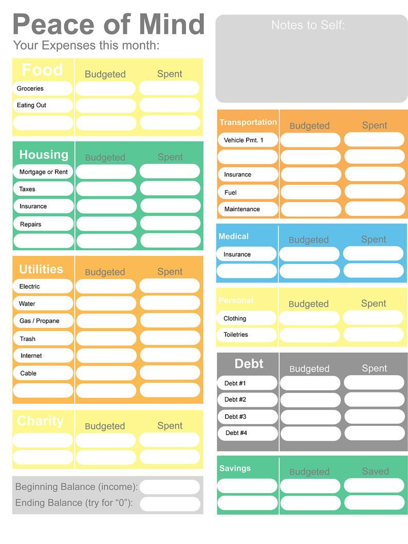 Printable Budget Home Budget Worksheet Colorful Budget Form 0 Budget  Form Dave Ramsey Budgeting Fun Budget Form Instant Download