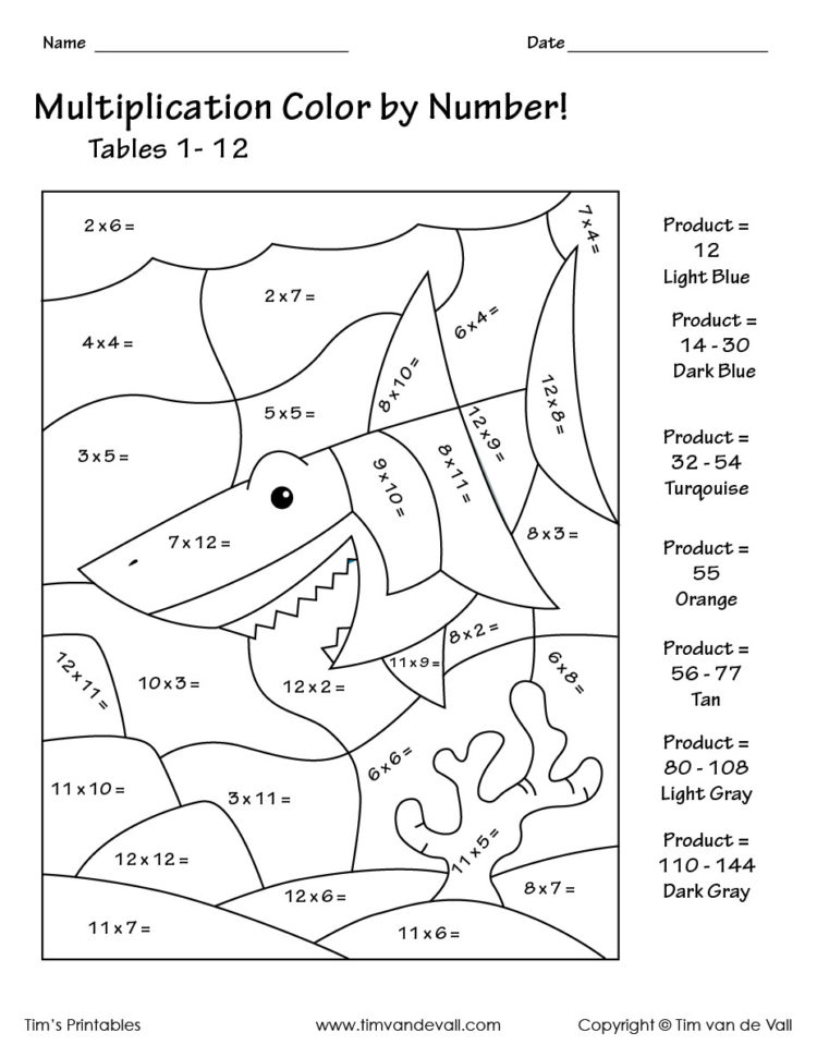 Printable Colornumber Multiplication Worksheets Pdf