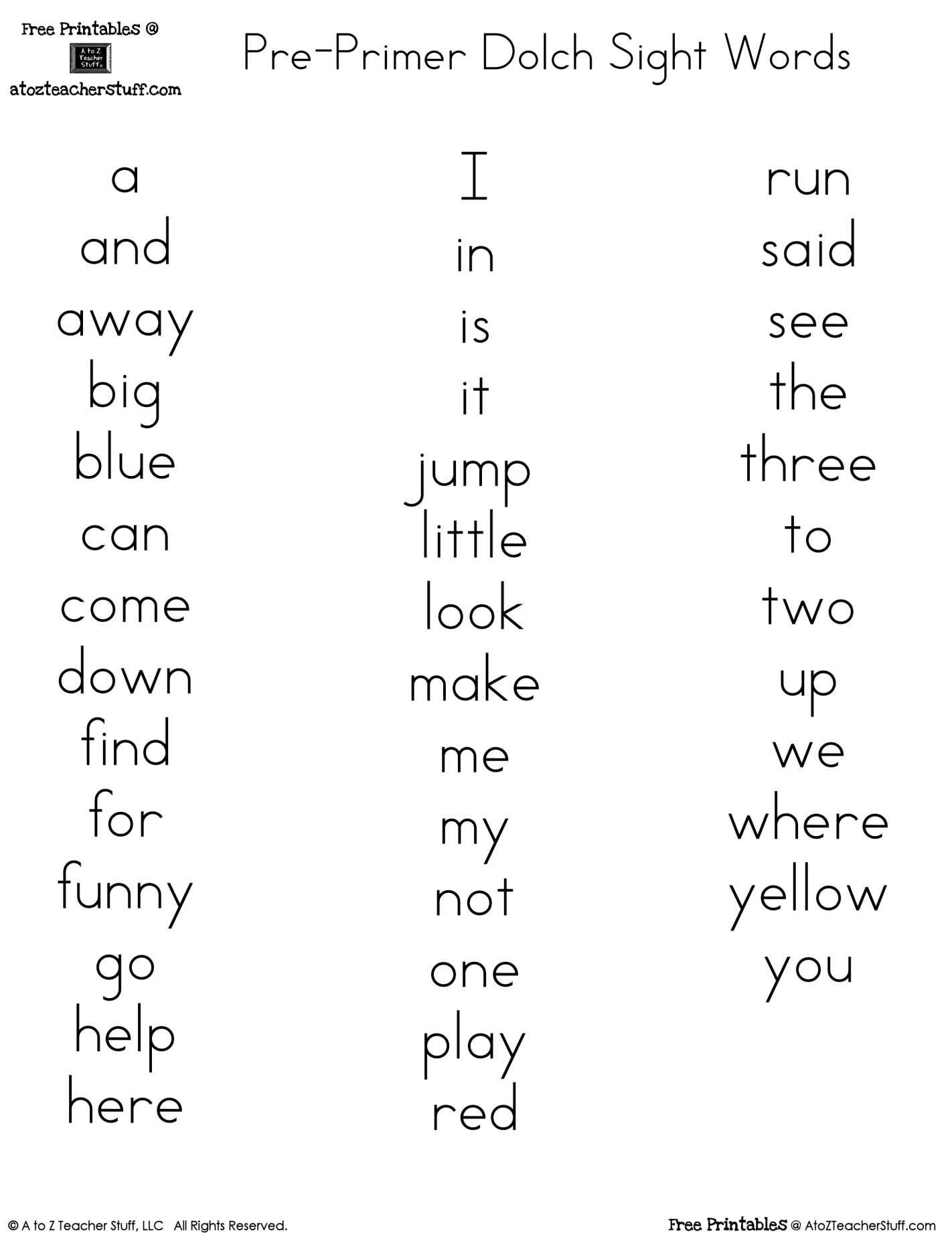 Dolch Sight Words Worksheets Pdf Free
