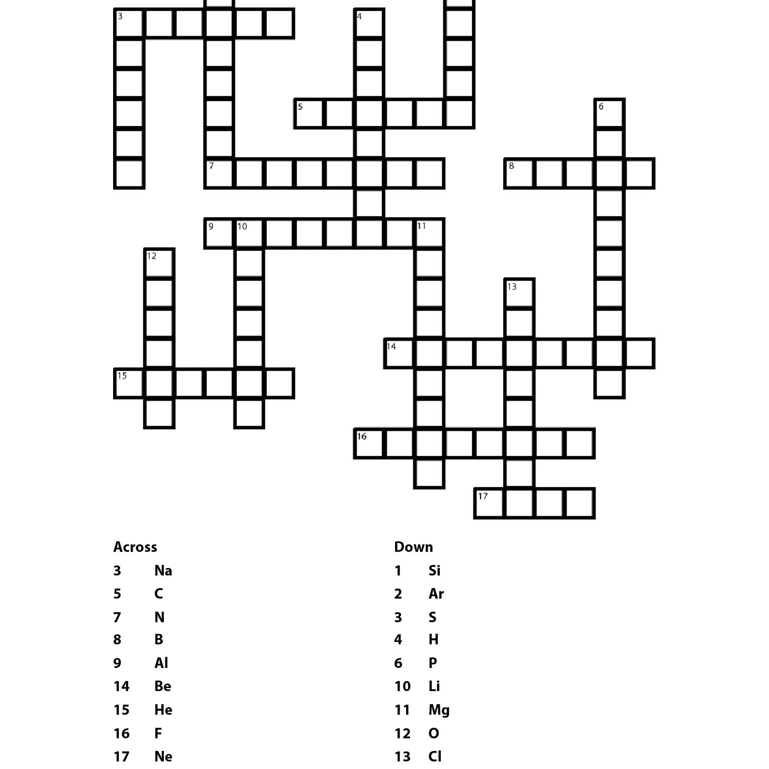 Printable Element Crossword Puzzle And Answers