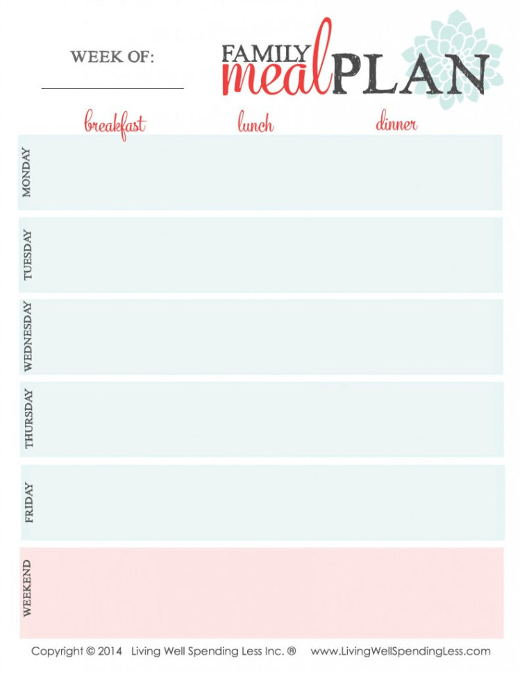 Printable Family Meal Plan Worksheet  Living Well Spending