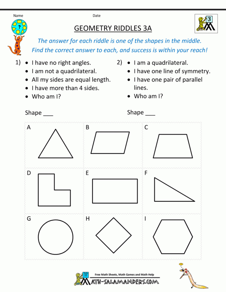 Printable Geometry Worksheets  Riddles