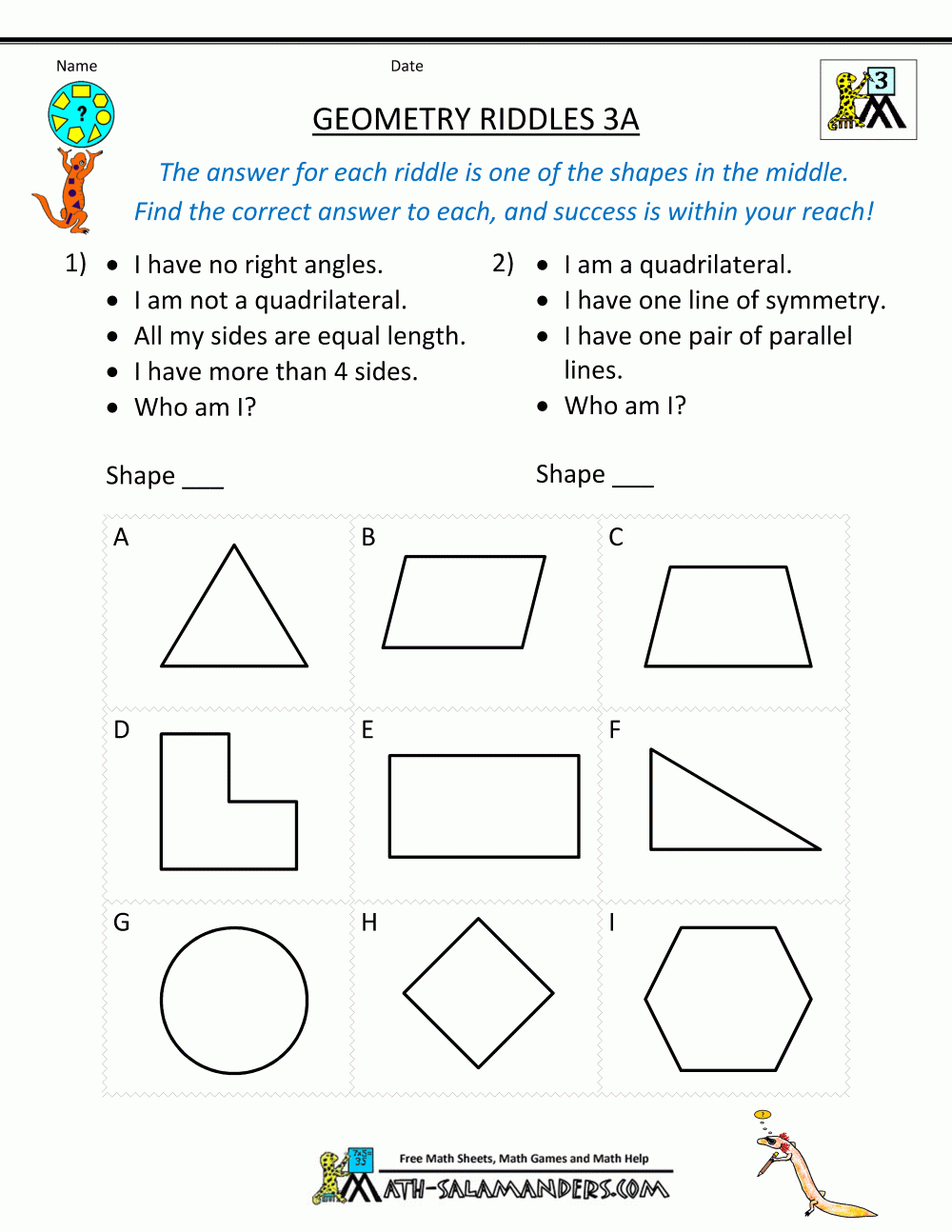 Printable Geometry Worksheets  Riddles