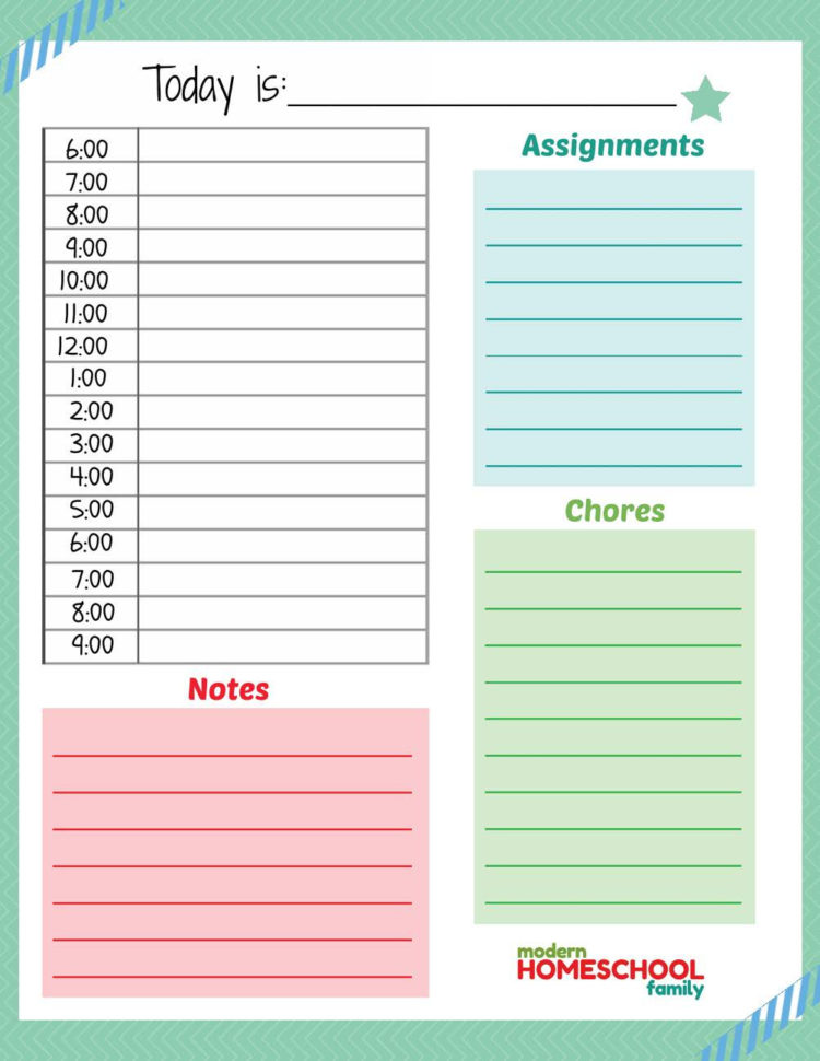 Printable Homeschool Planner Page For Kids  Modern