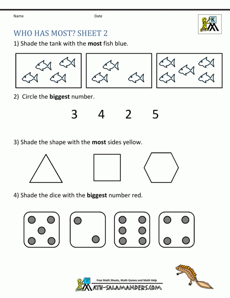 Printable Kindergarten Math Worksheets Comparing Numbers And