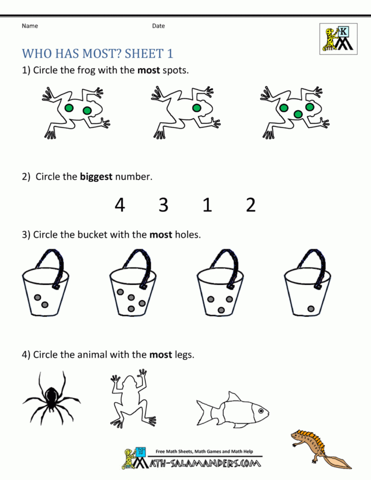 More Or Less Worksheets For Kindergarten