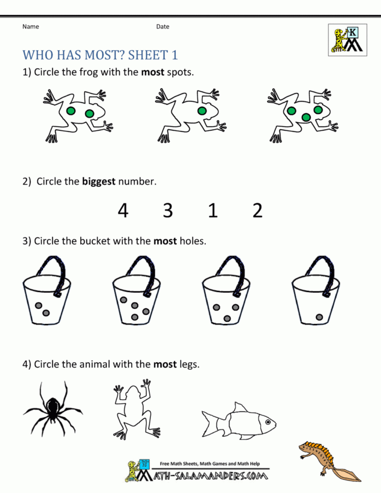 Printable Kindergarten Math Worksheets Comparing Numbers And