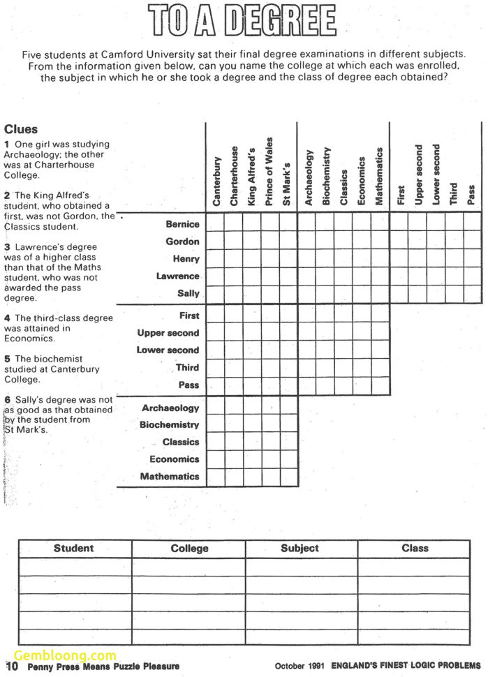 Printable Logic Puzzle  Printable Crossword Puzzles