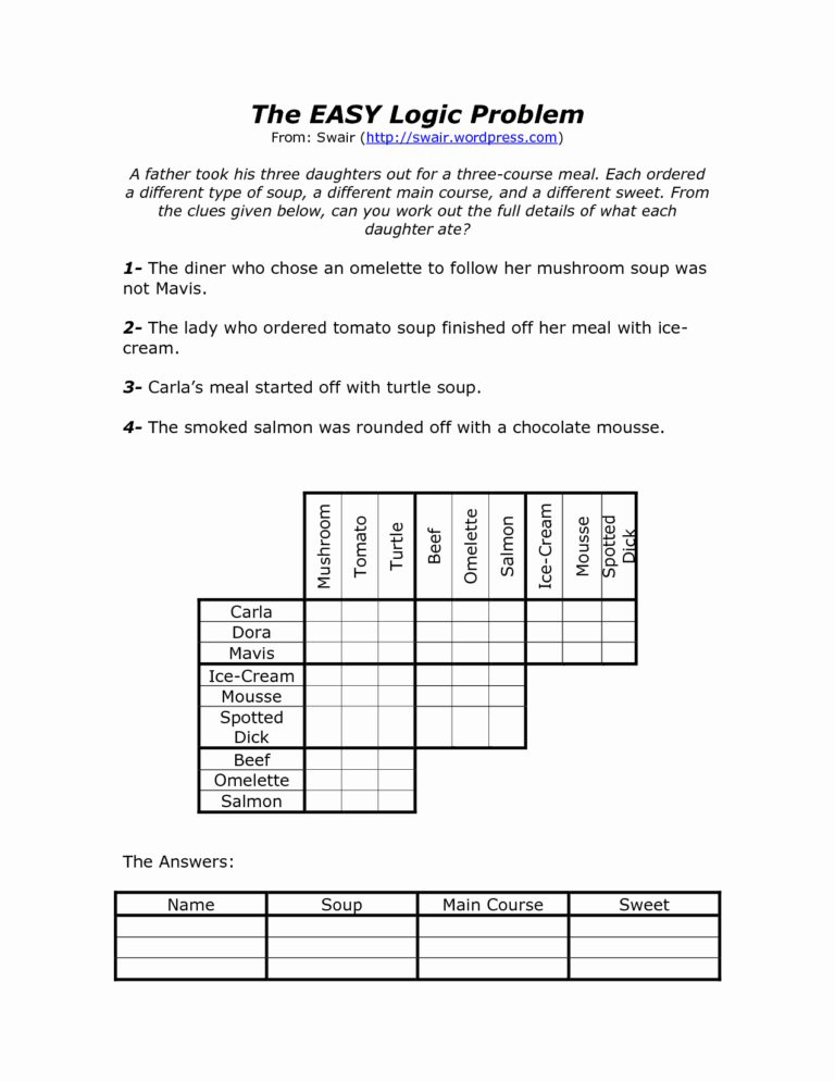 Logic Puzzles Worksheets — db-excel.com