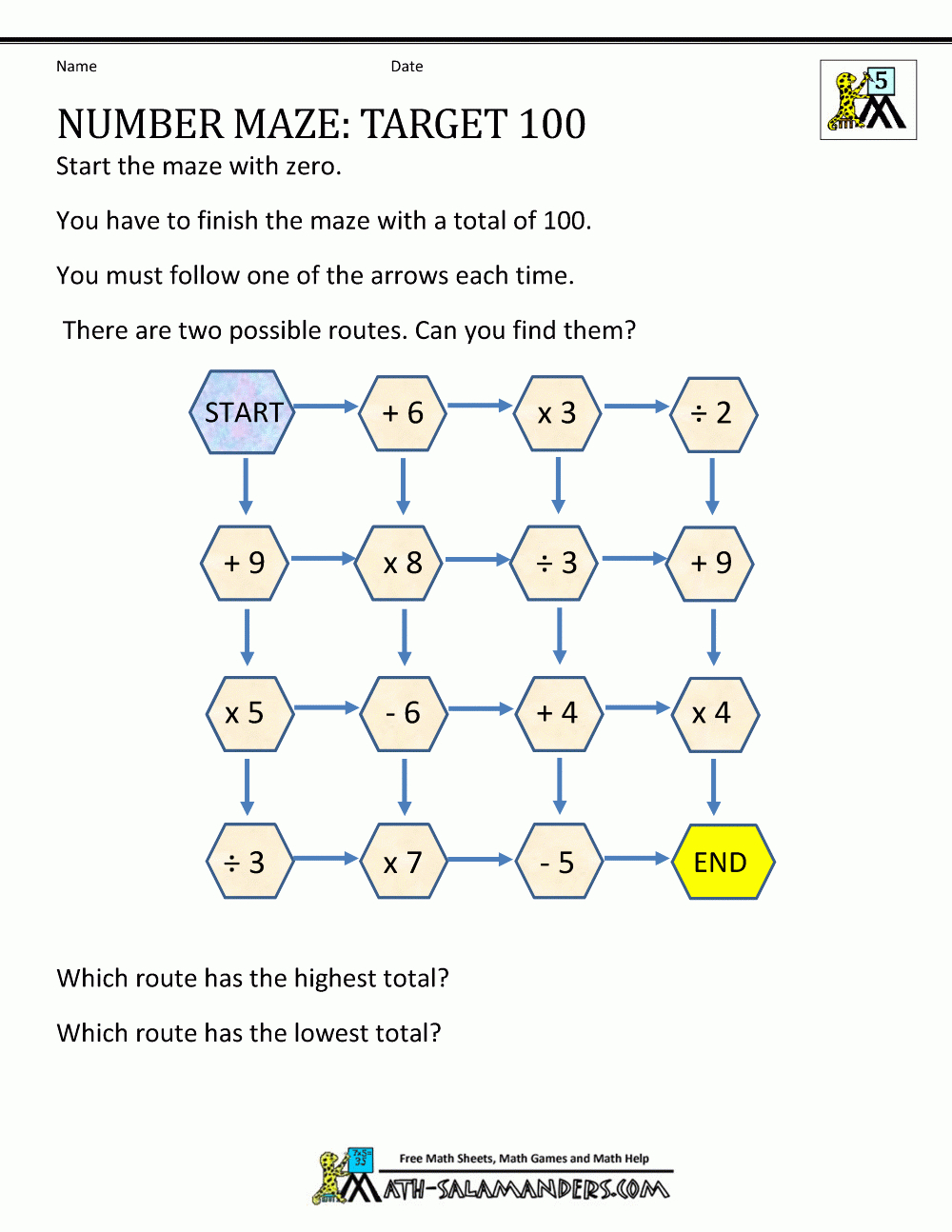 5Th Grade Math Brain Teasers Worksheets Db excel