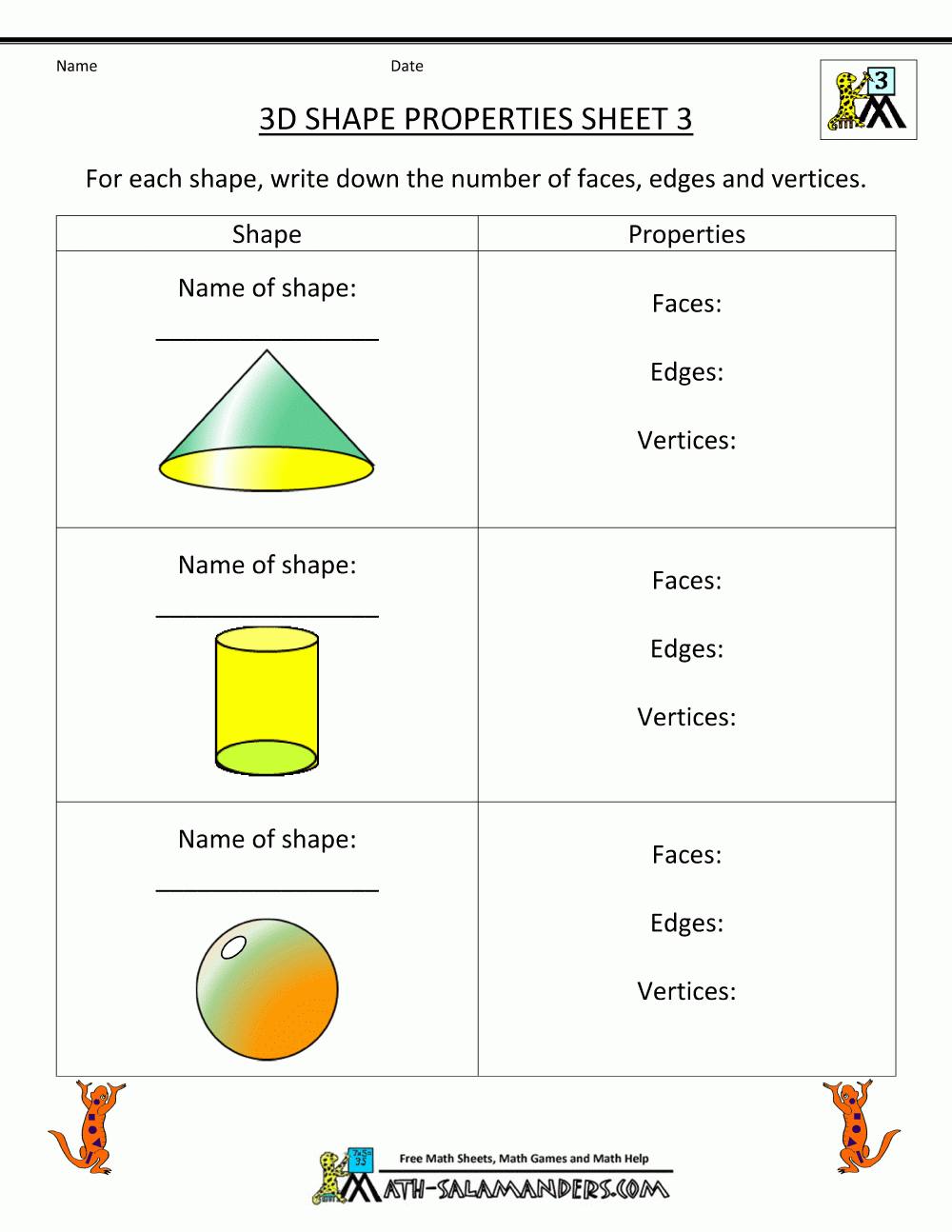 Printable Math Worksheets Grade 3 Geometry