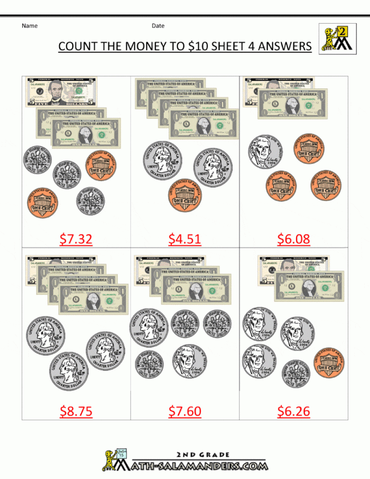 Printable Money Worksheets To 10