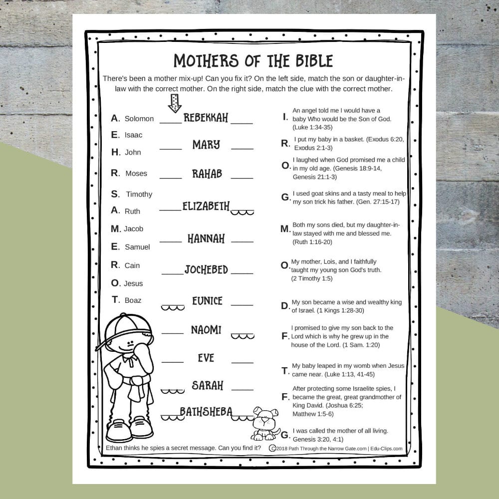 Printable Mothers Of The Bible Worksheet  Path Through The