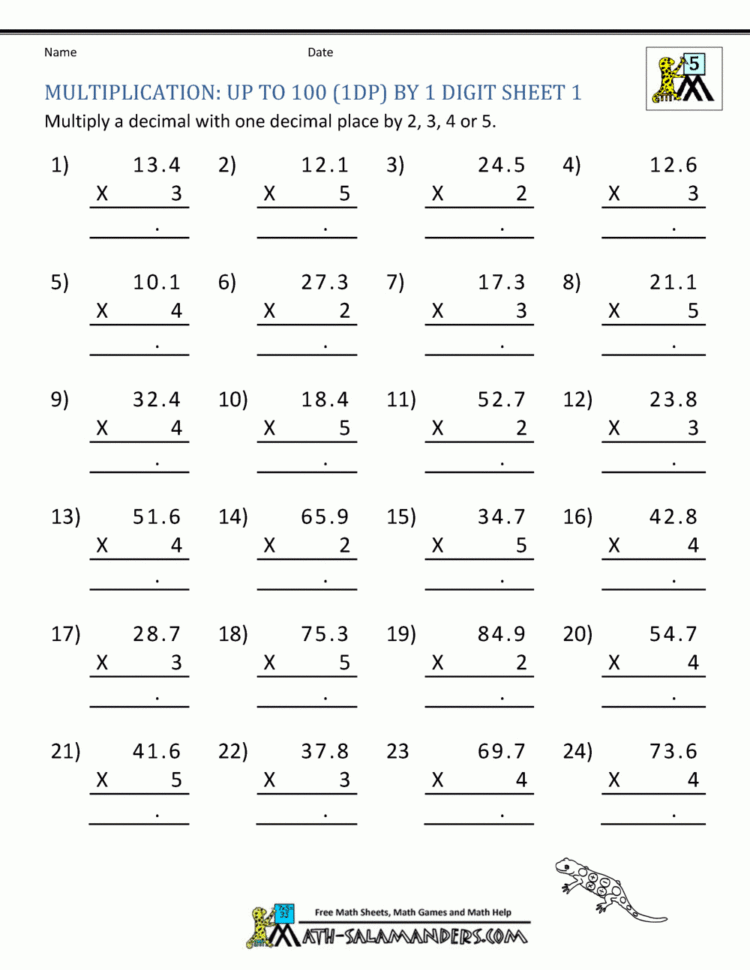 Printable Multiplication Sheets 5Th Grade