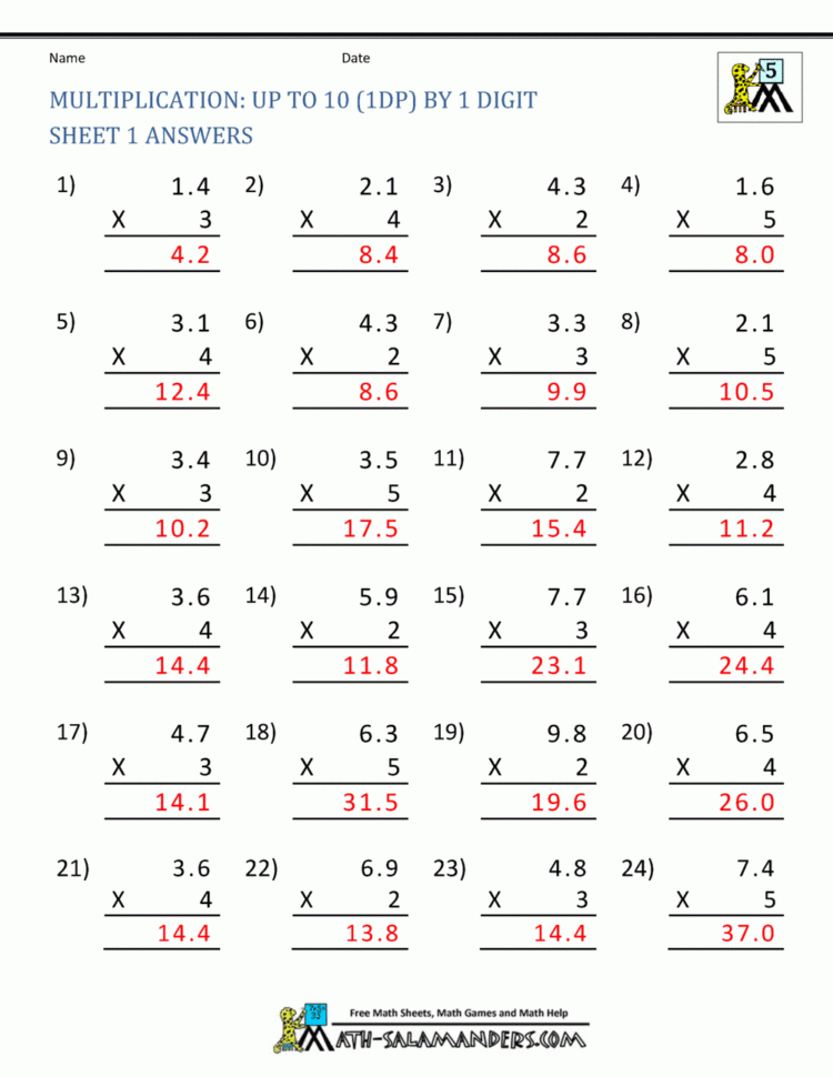 Printable Multiplication Sheets 5Th Grade
