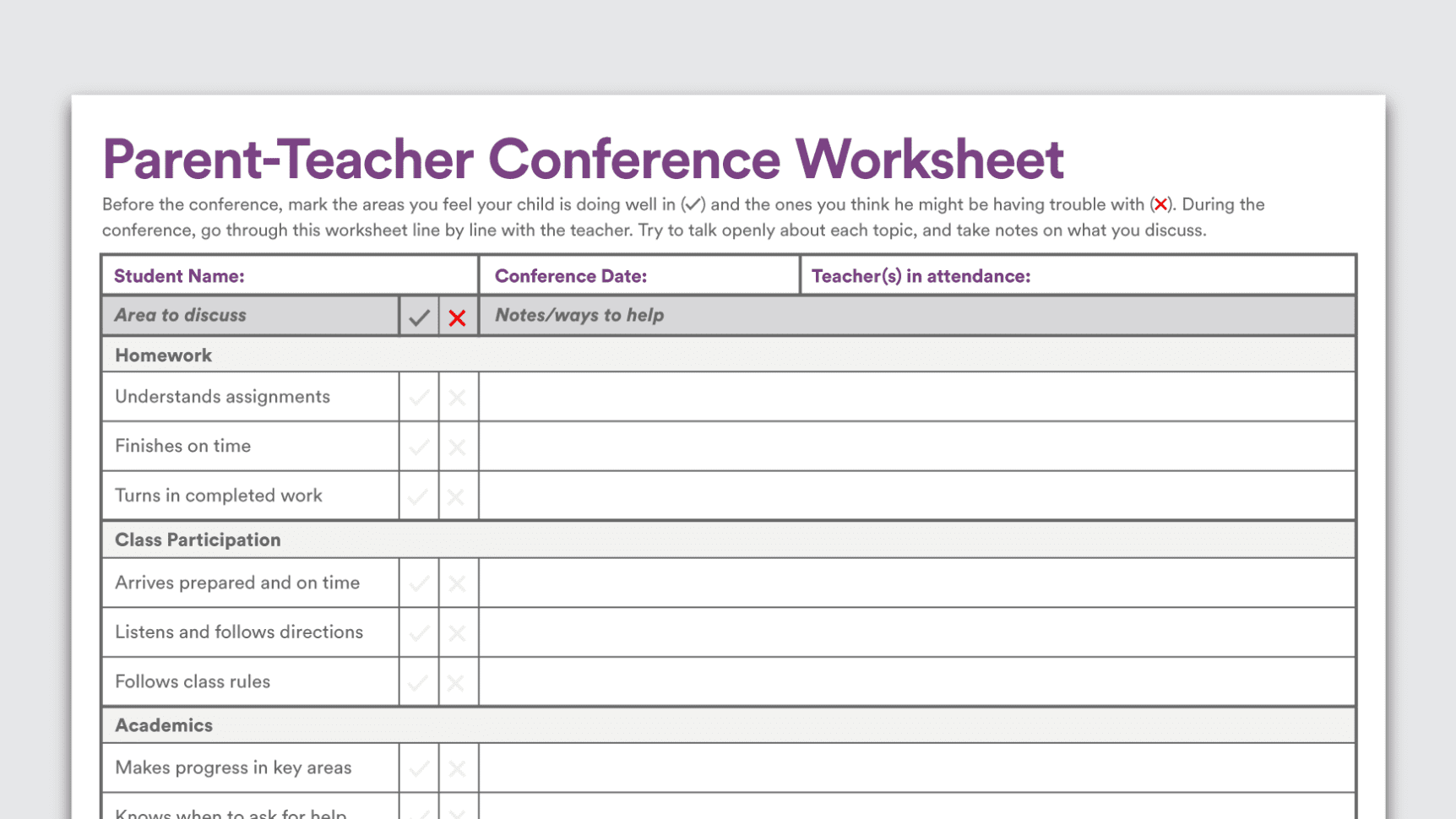 Printable Prepare For Parentteacher Conferences Printable Prepare For Parentteacher Conferences