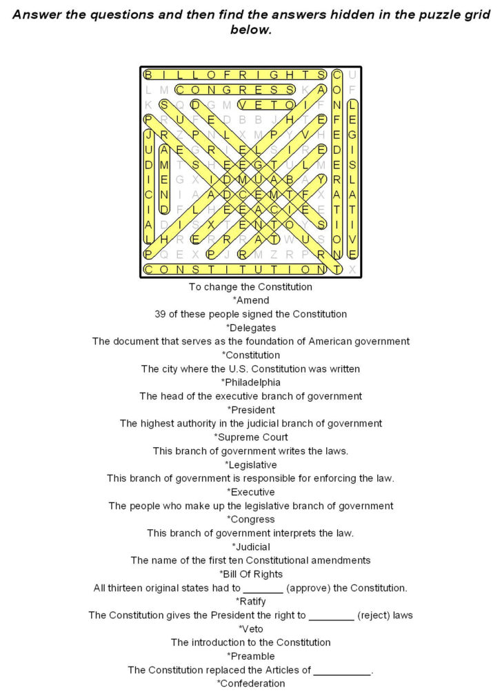 Constitution Worksheet Pdf