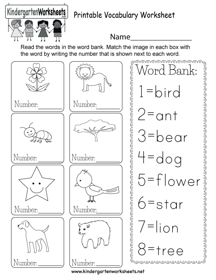 Printable Vocabulary Worksheet  Free Kindergarten English