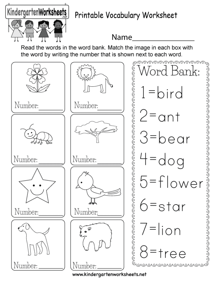 Printable Vocabulary Worksheet  Free Kindergarten English