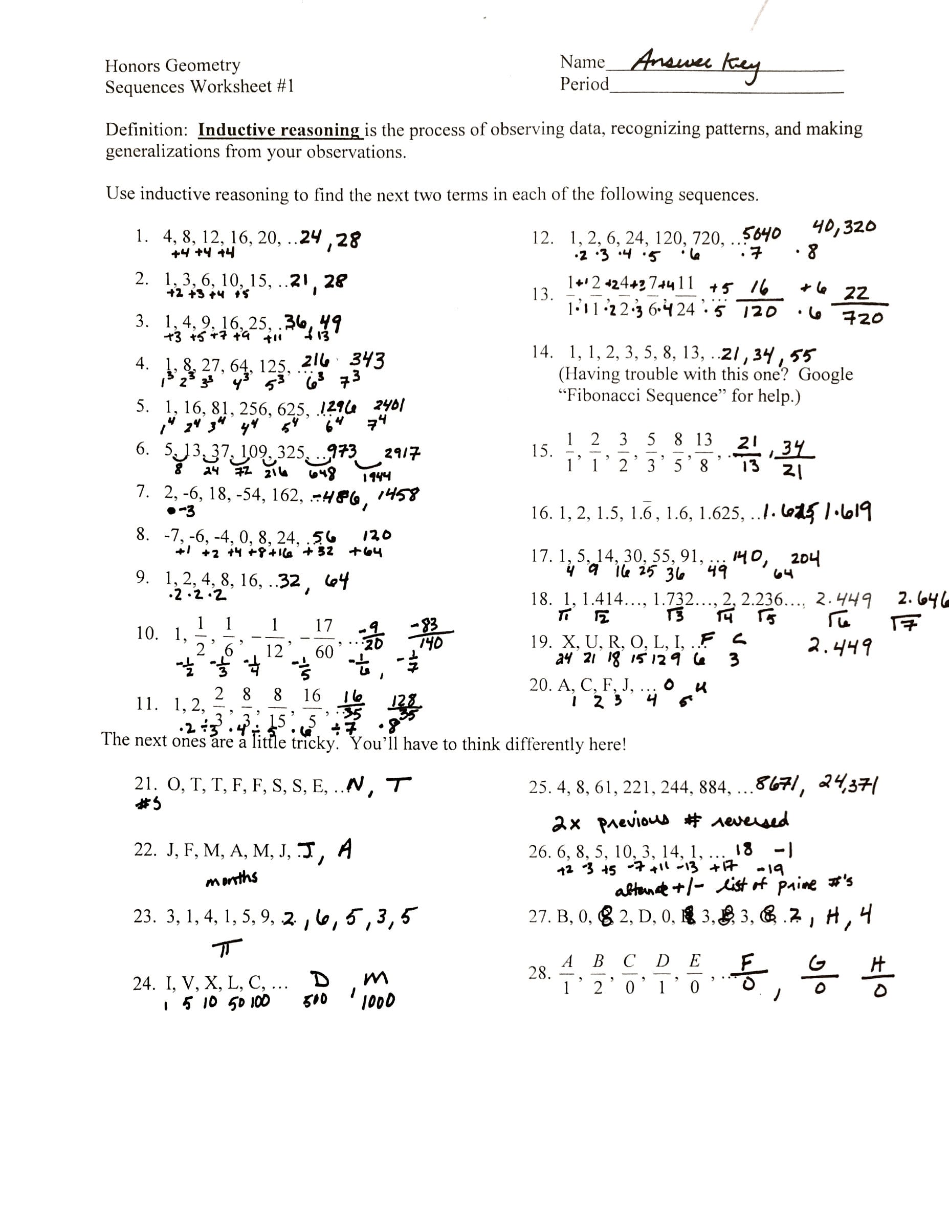Geometric Sequence Worksheet