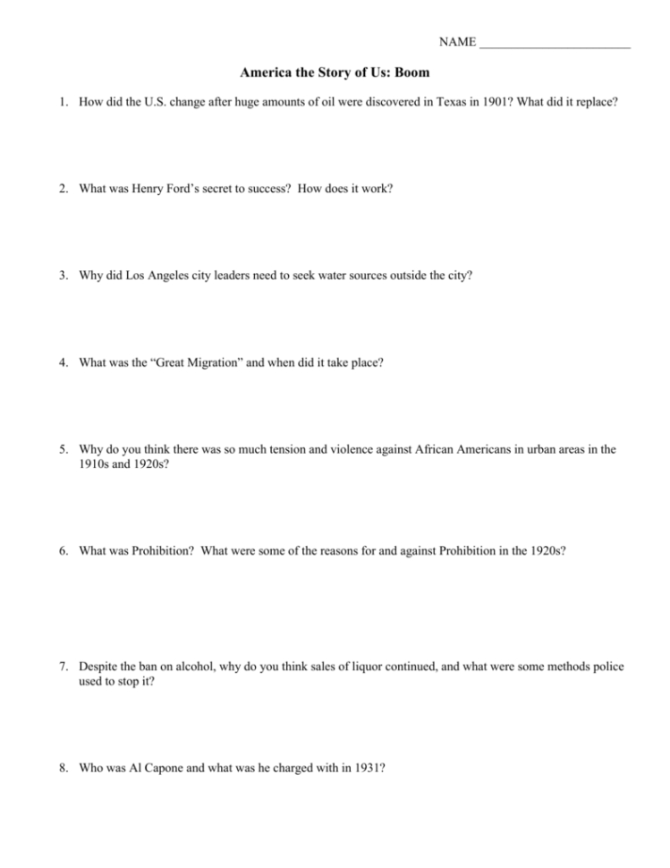 Printables Of America Story Of Us Boom Worksheet