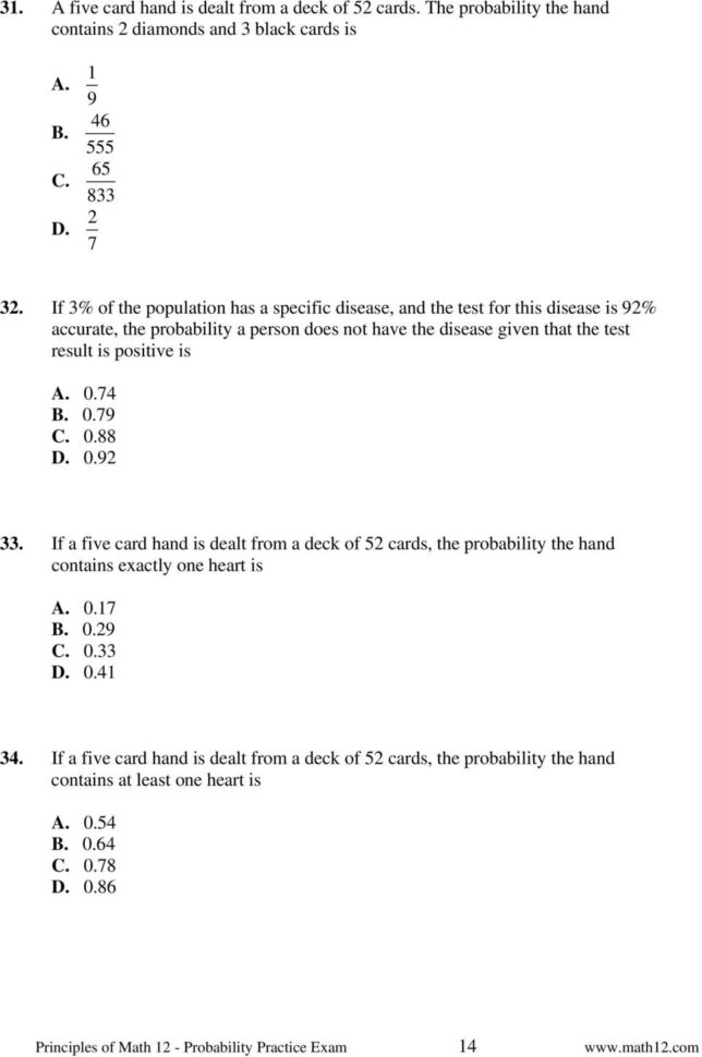 Probability Questions Principles Of Math 12