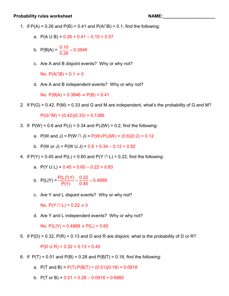 probability homework answer key