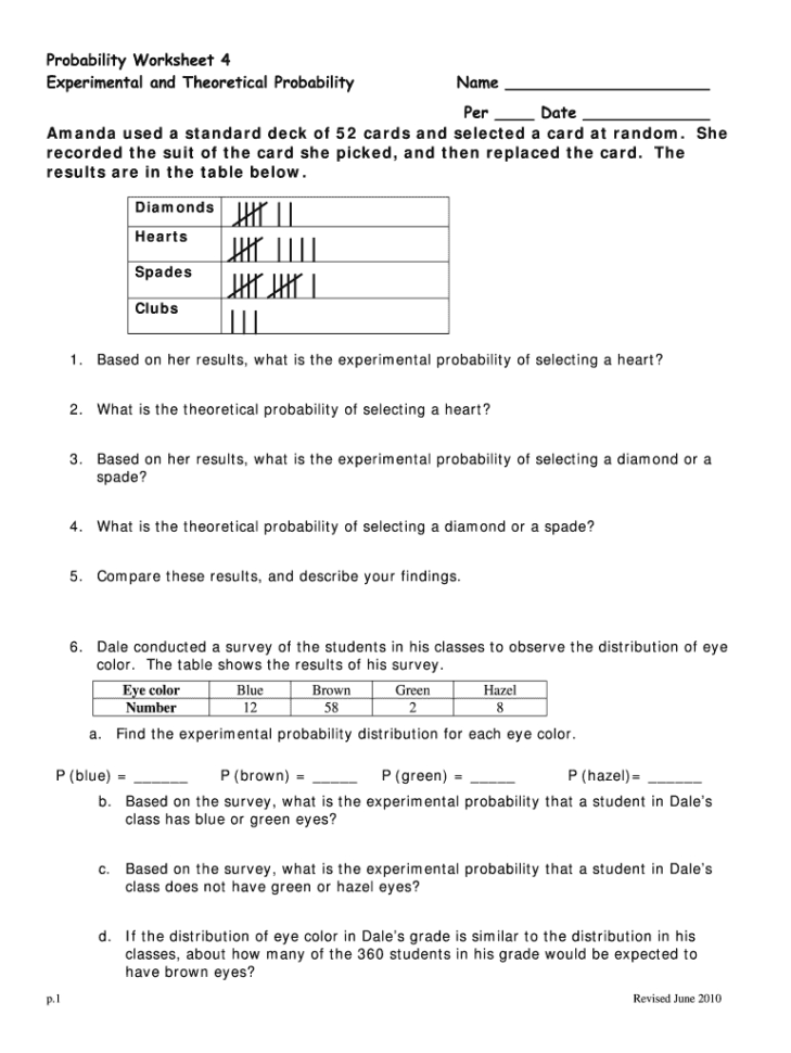 Probability Worksheet 4 Answers  Fill Online Printable