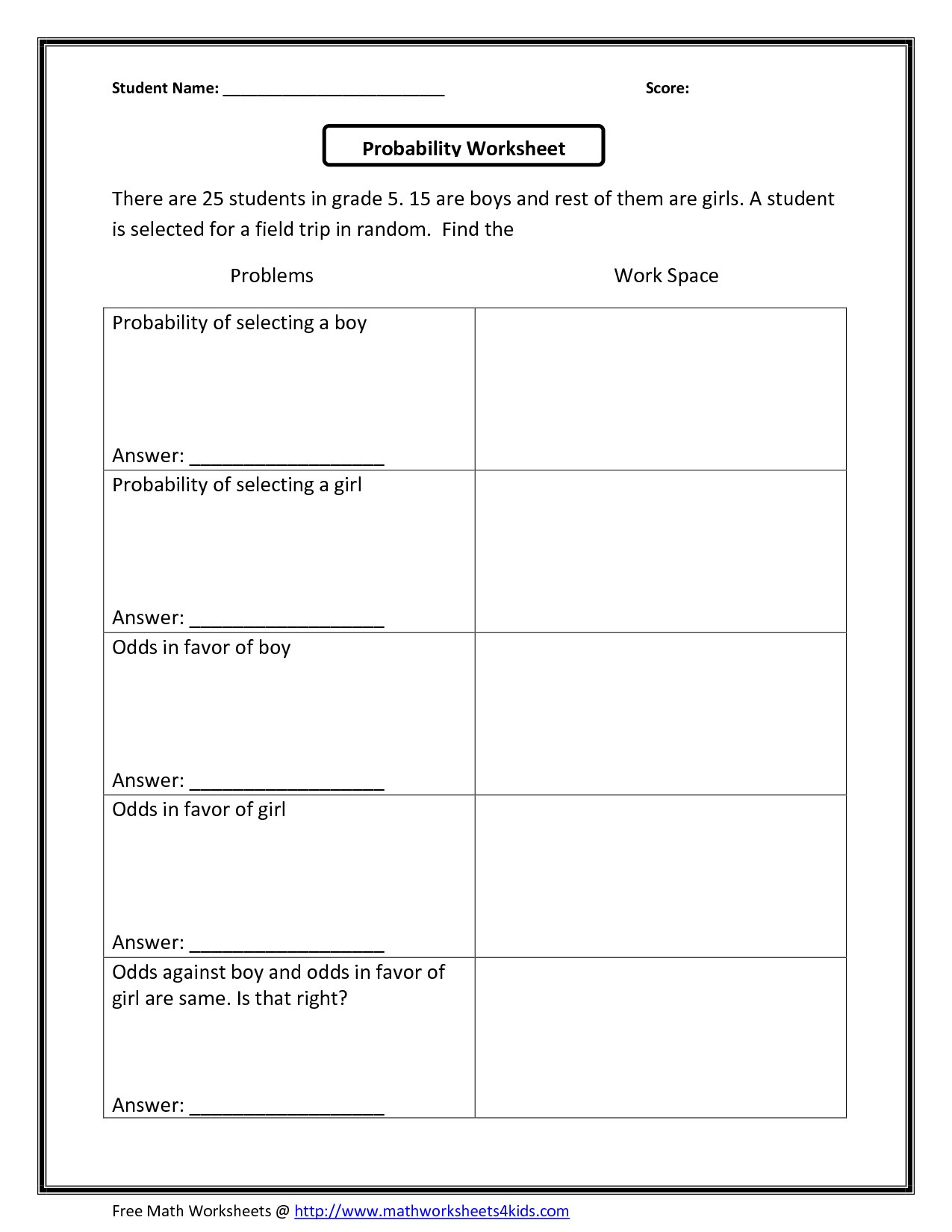Probability Worksheets 7Th Archives • Worksheetforall