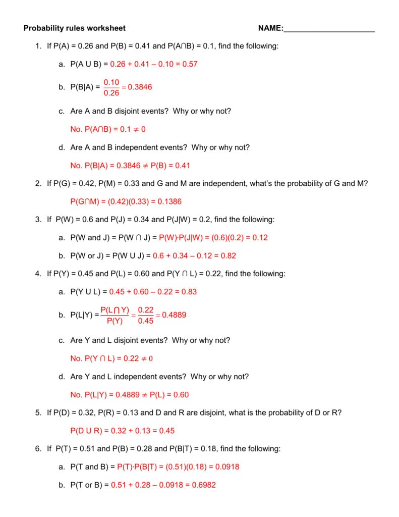 Probability Worksheets With Answers Third Grade Math