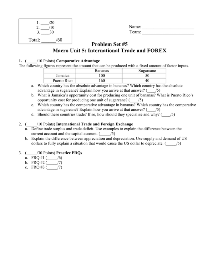 Problem Set 5 Macro Unit 5 International Trade And Forex