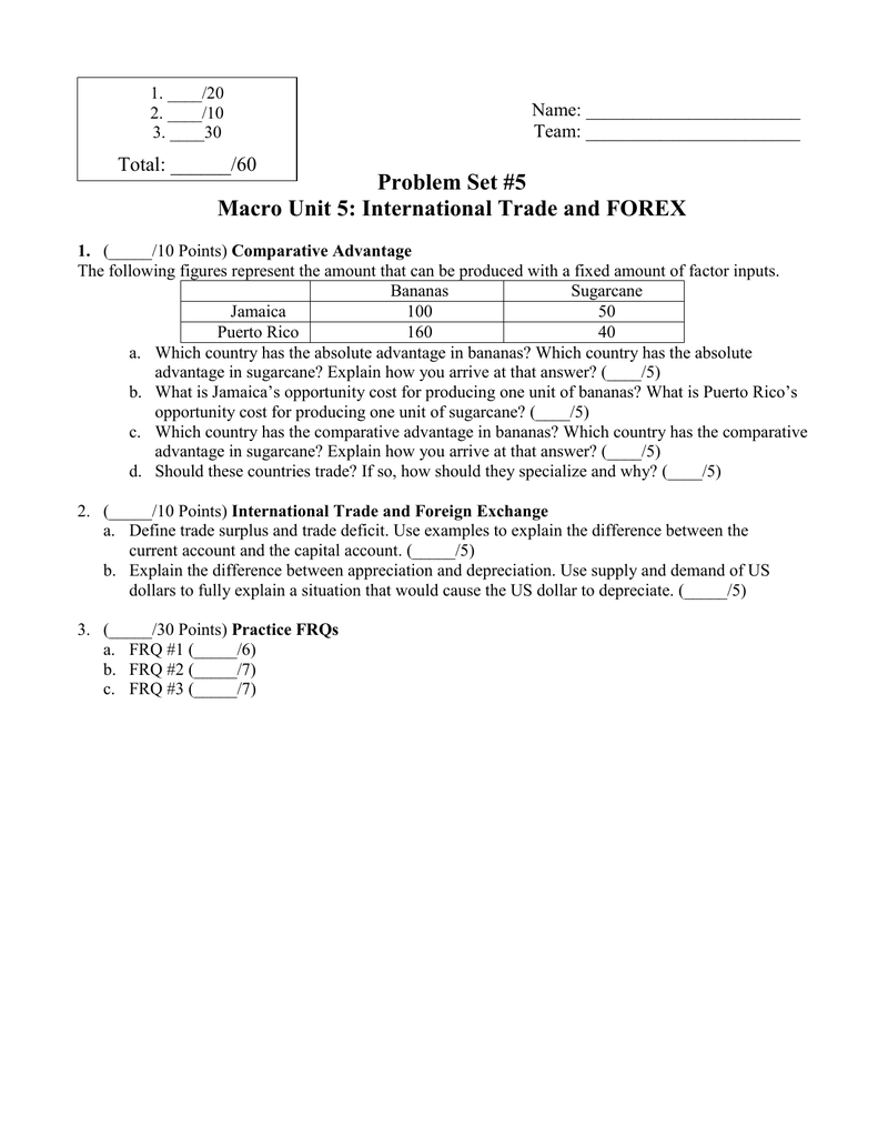 Problem Set 5 Macro Unit 5 International Trade And Forex