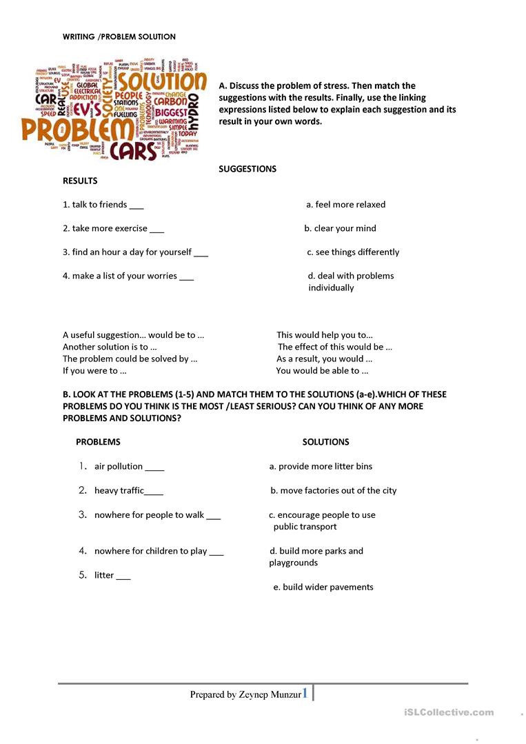 Problem Solution Essay  English Esl Worksheets