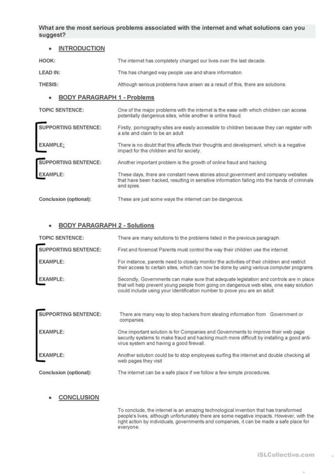 Problem Solution Essay  The Internet  English Esl Worksheets