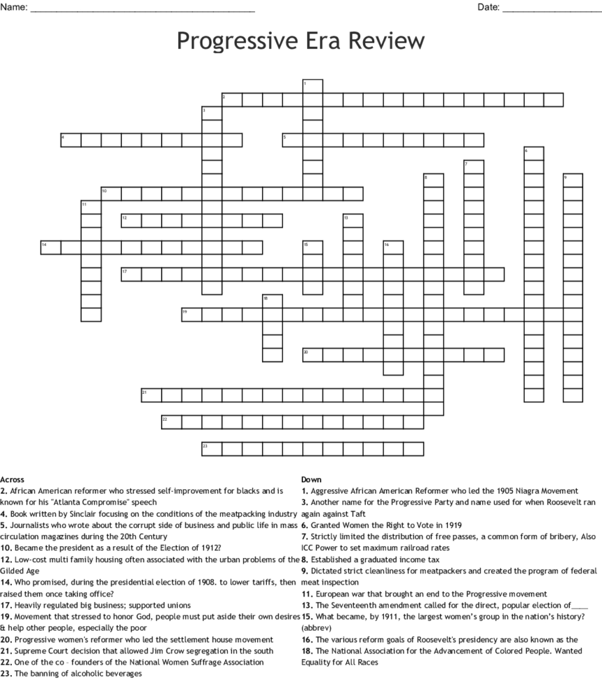 Progressive Era Review Crossword  Word