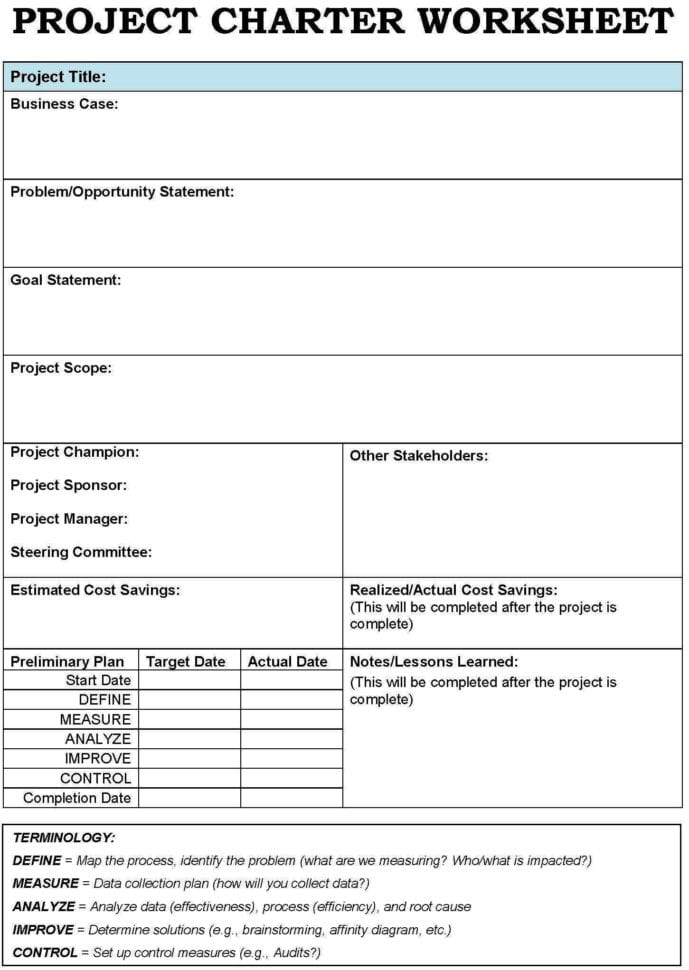 Project Planning Worksheet  Management Free Charter