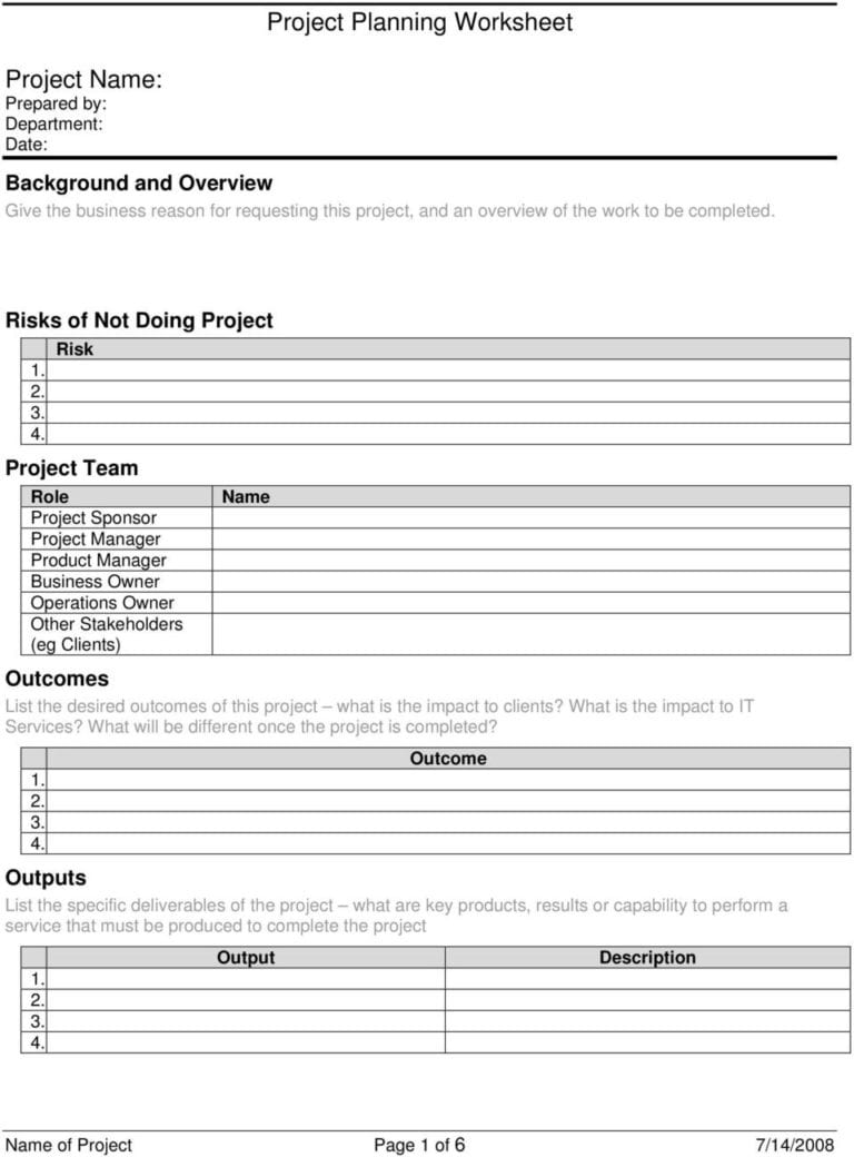 Project Planning Worksheet — db-excel.com