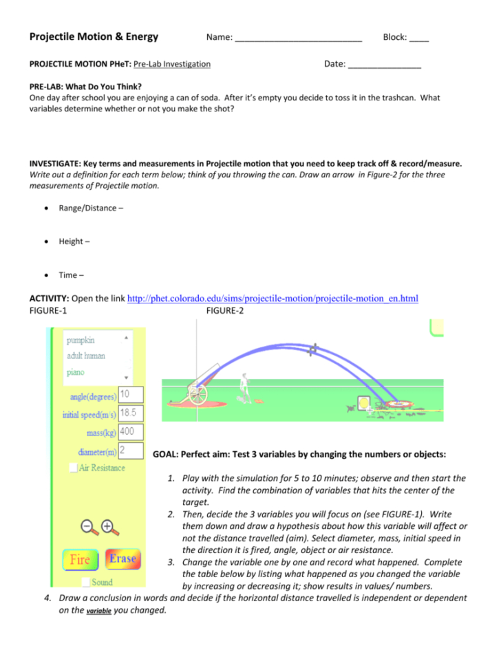 Projectile Motion Simulation Worksheet Answer Key Db excel