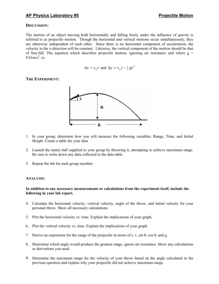Projectile Motion Lab