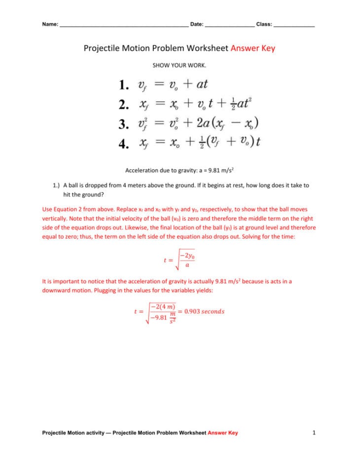 Linear Motion Problems Worksheet —