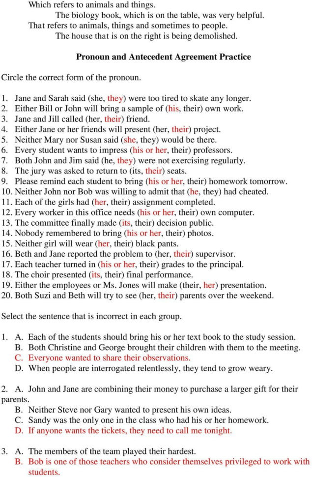 Pronoun And Antecedent Agreement  Pdf