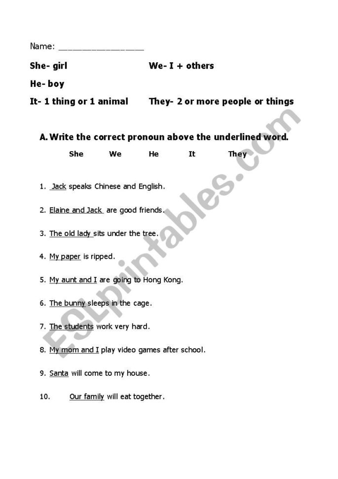 Pronoun Practice  Esl Worksheetlisaehle