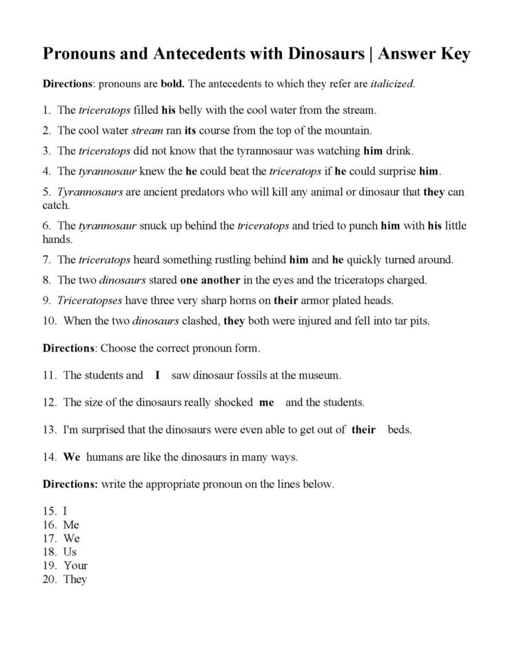 Pronouns And Antecedents With Dinosaurs Answers — db-excel.com