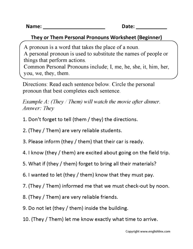 Pronouns Worksheets  Personal Pronouns Worksheets