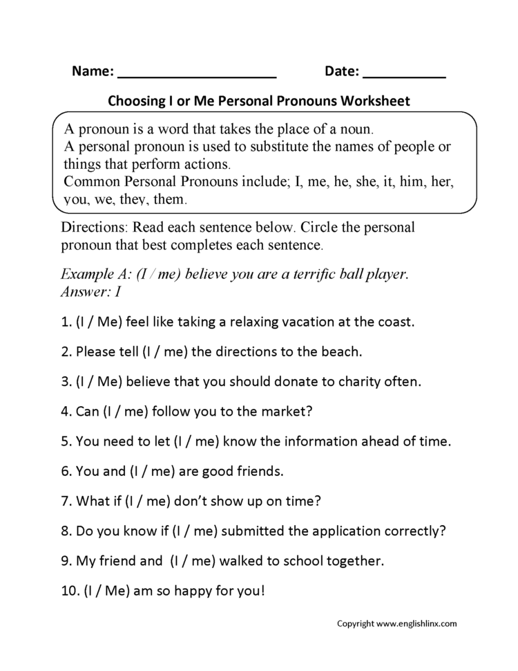 Pronouns Worksheets  Personal Pronouns Worksheets