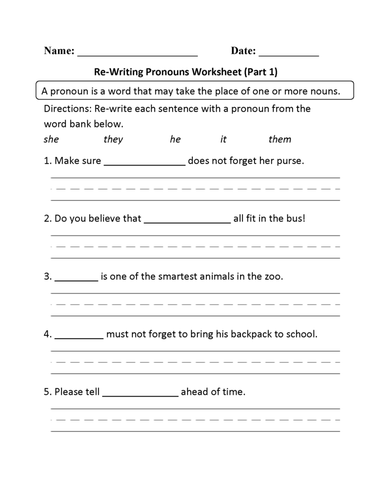 Pronouns Worksheets  Regular Pronouns Worksheets